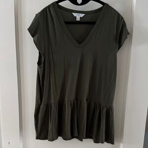 Time and Tru Olive V-Neck Ruffle Blouse